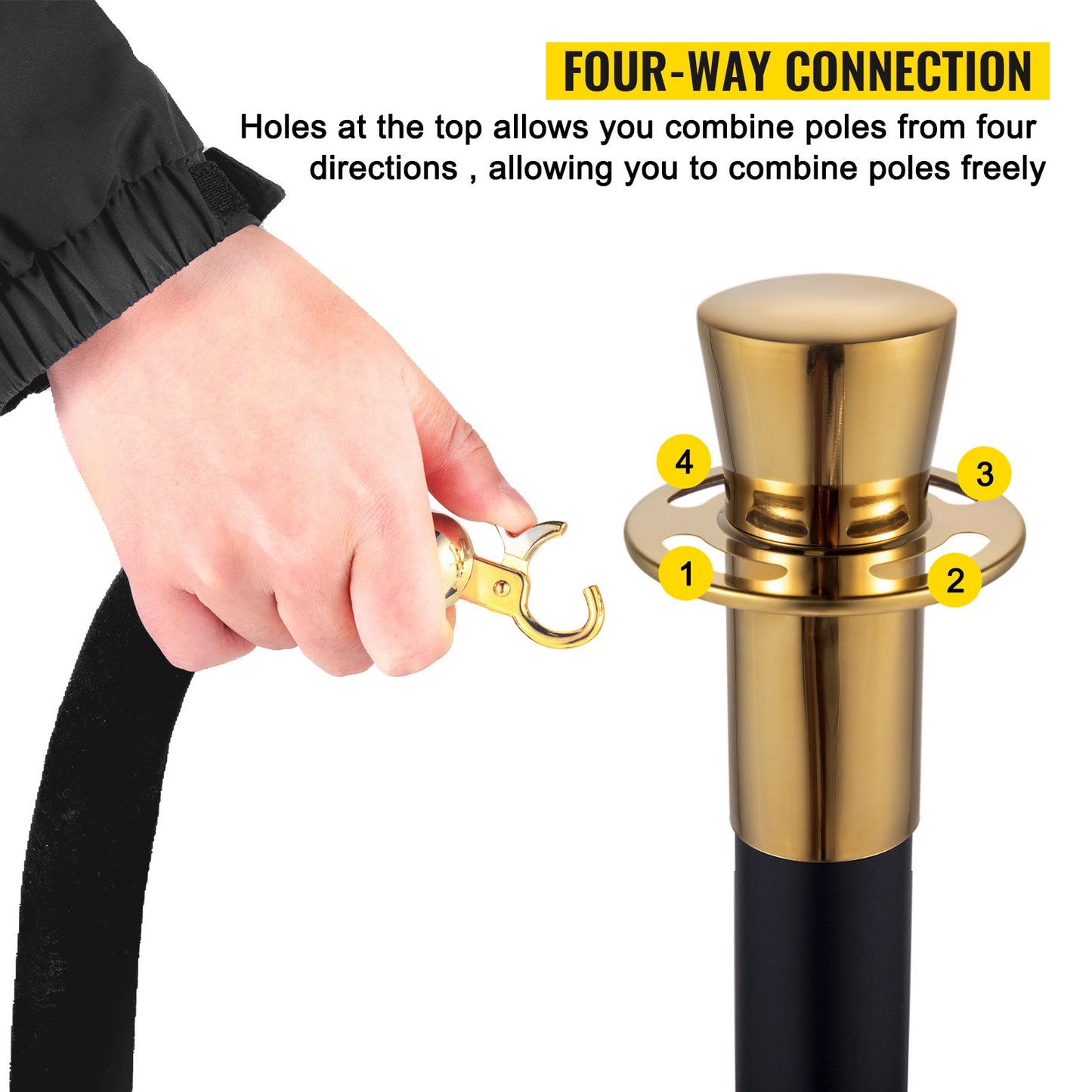 Crowd Control Stanchion Set 6-Piece with 5ft Black Velvet Rope