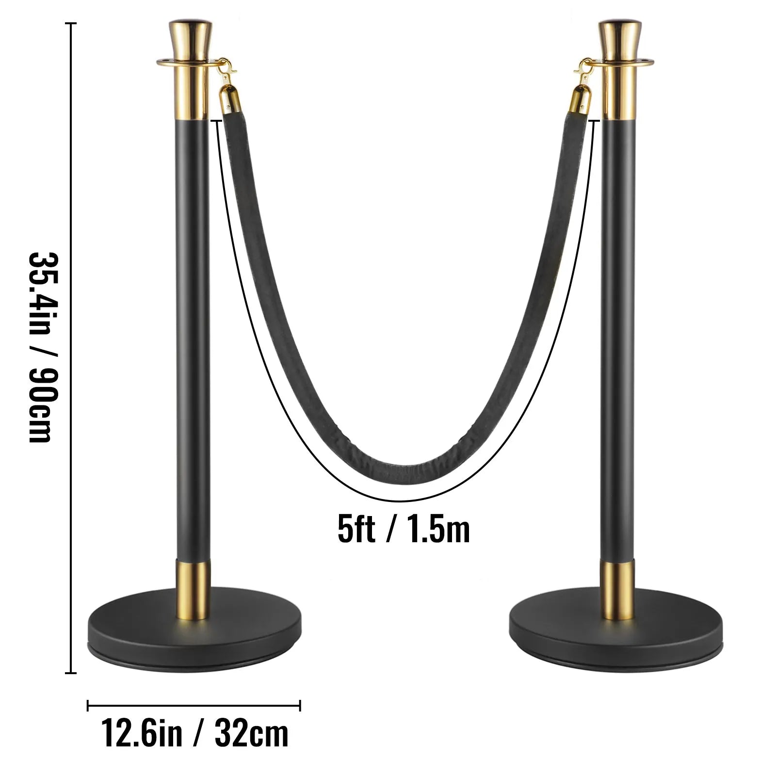 Crowd Control Stanchion Set 6-Piece with 5ft Black Velvet Rope