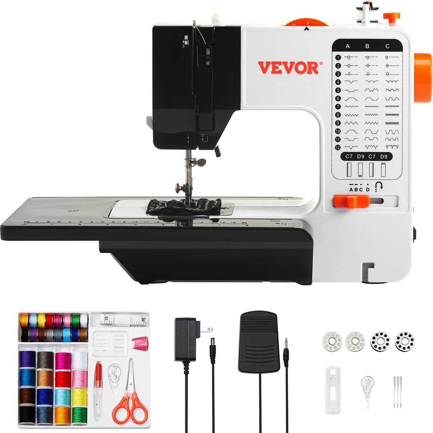 Portable Sewing Machine 38 Built-in Stitches Dual Speed with Extension Table