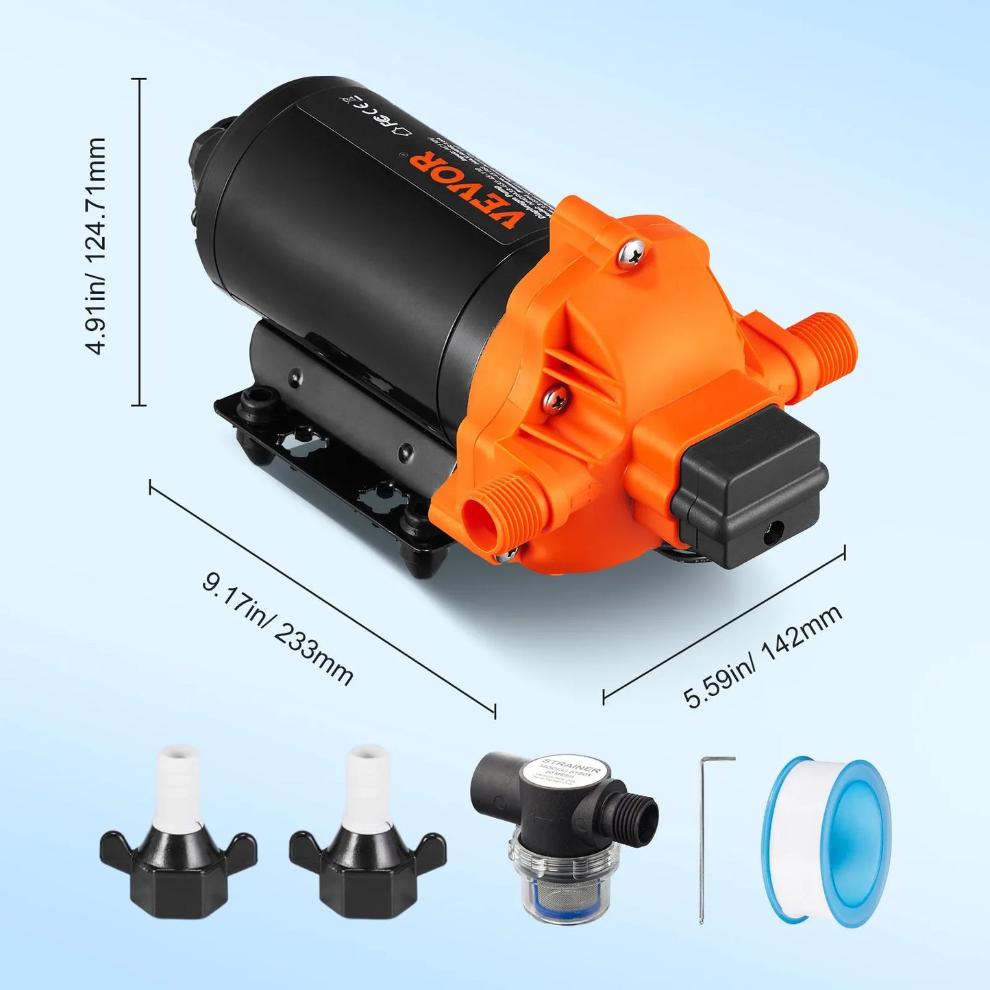 RV Water Diaphragm Pump 3.3 GPM 45 PSI Adjustable Pressure Self Priming 110V