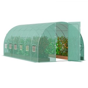 Walk-in Tunnel Greenhouse 19.4x9.7x7.4 Ft Hoop House with Galvanized Steel Frame Green PE Cover