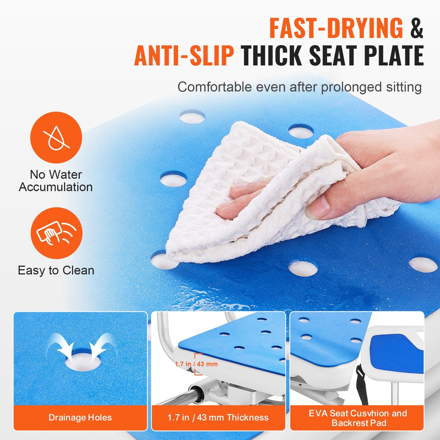 Sliding Tub Transfer Bench 360 Degree Swivel Seat Height Adjustable Bathtub Bench with Armrest Safety Belt Non-Slip Rotating Shower Chair 400 LBS Capacity