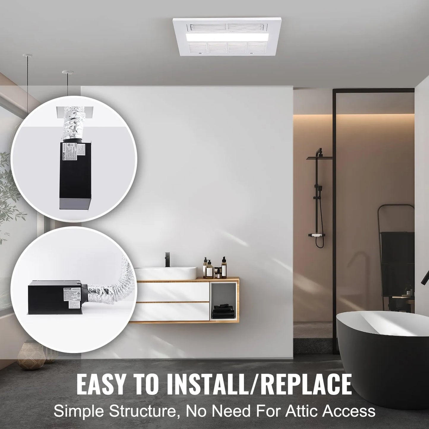 VEVOR Bathroom Exhaust Fan – 1500W Heat, 110 CFM Ventilation, Low Noise Ceiling Fan (1.5 Sones)
