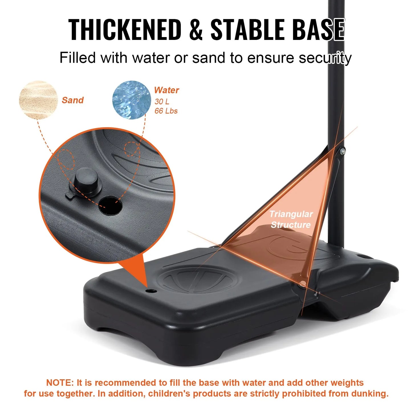 VEVOR Adjustable Basketball Hoop – 5–7 ft Portable System w/ 28" Backboard, Wheels & Fillable Base