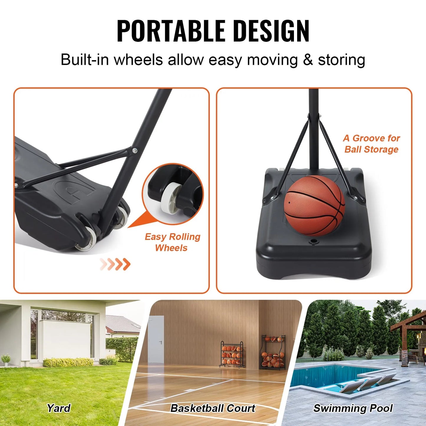VEVOR Adjustable Basketball Hoop – 5–7 ft Portable System w/ 28" Backboard, Wheels & Fillable Base