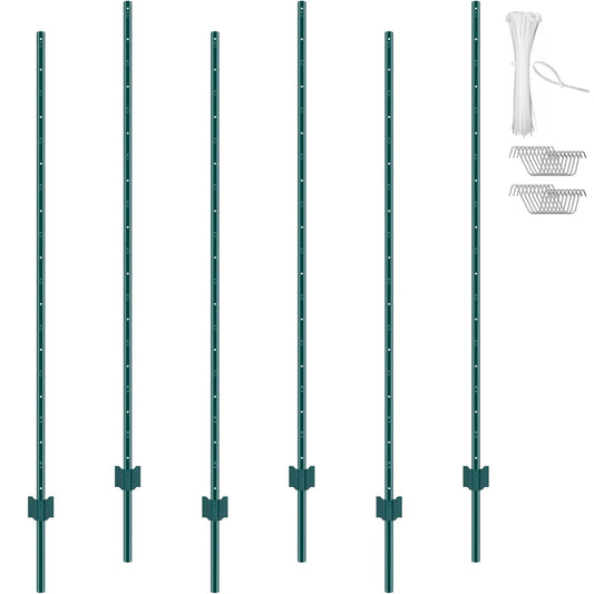 Vevor 6 Feet Fence Post 6 Pack U-Channel Heavy Duty Metal Fence Posts Green