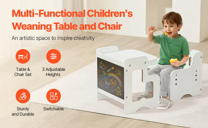 Montessori Weaning Table and Chair Set 3 In 1 Wooden Toddler Furniture with Chalkboard