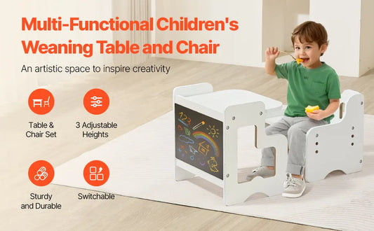 Montessori Weaning Table and Chair Set 3 In 1 Wooden Toddler Furniture with Chalkboard