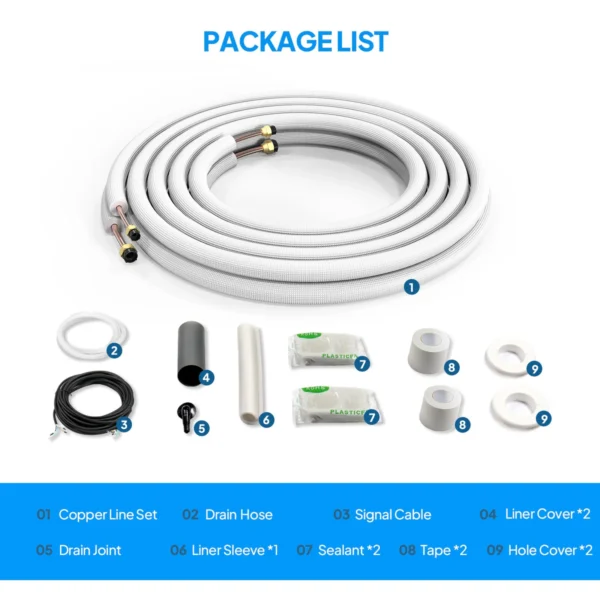 Mini Split AC Installation Kit – 1/4" & 3/8" Copper Line Set (49.2ft) with Full Accessory Kit - Image 4