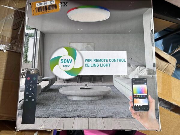 50W WiFi Smart Ceiling Light with Remote Control & App– Dimmable Modern Flush Mount Fixture (120V) - Image 3