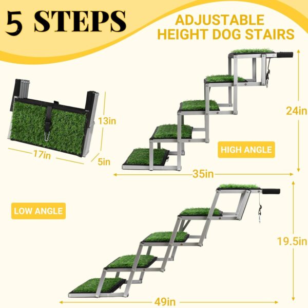 Portable Folding Dog Stairs – 5-Step Non-Slip Ramp with Grass Rug for Animals (Supports up to 200 lbs) - Image 8