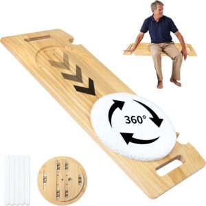 Heavy-Duty Wooden Slide Transfer Board with Track Pulley & Turntable – 500 lb Capacity, 2 Handles & Fixed Holes, 31"x11"x1" for Senior, Handicap, and Patient Transfer