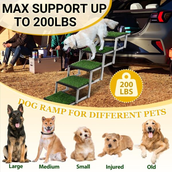 Portable Folding Dog Stairs – 5-Step Non-Slip Ramp with Grass Rug for Animals (Supports up to 200 lbs) - Image 6