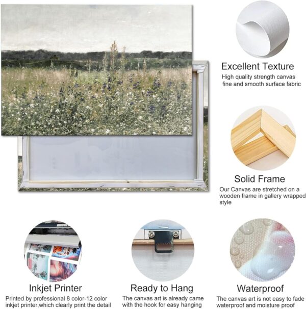 Vintage Wildflower Landscape Canvas Wall Art – 20x16in - Image 2