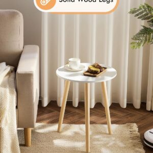 Modern Minimalist Round Side Table – White Top & Wood Legs