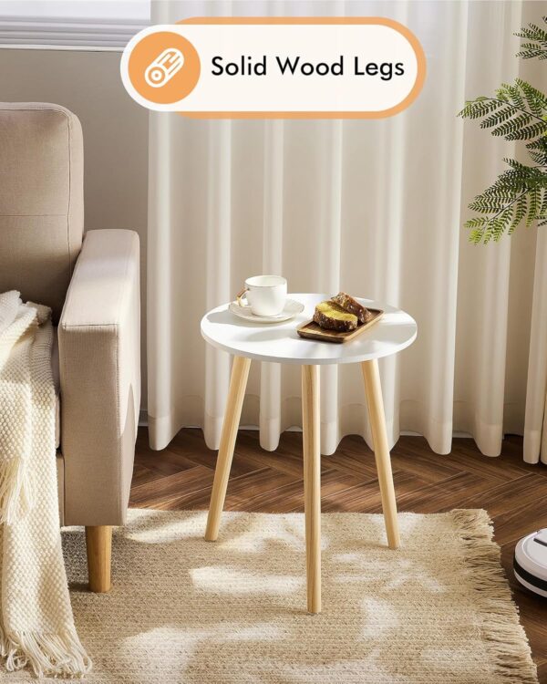 Modern Minimalist Round Side Table – White Top & Wood Legs