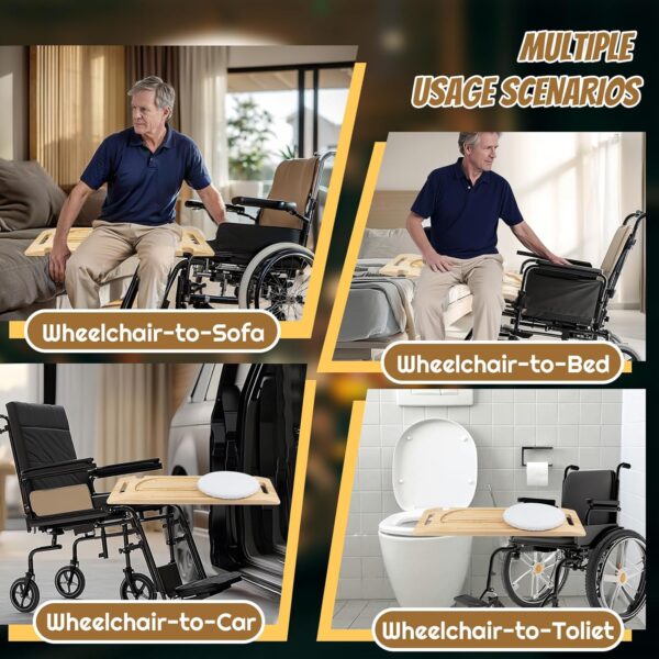Heavy-Duty Wooden Slide Transfer Board with Track Pulley & Turntable – 500 lb Capacity, 2 Handles & Fixed Holes, 31"x11"x1" for Senior, Handicap, and Patient Transfer - Image 4
