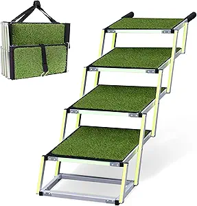 Portable Folding Dog Stairs – 5-Step Non-Slip Ramp with Grass Rug for Animals (Supports up to 200 lbs)