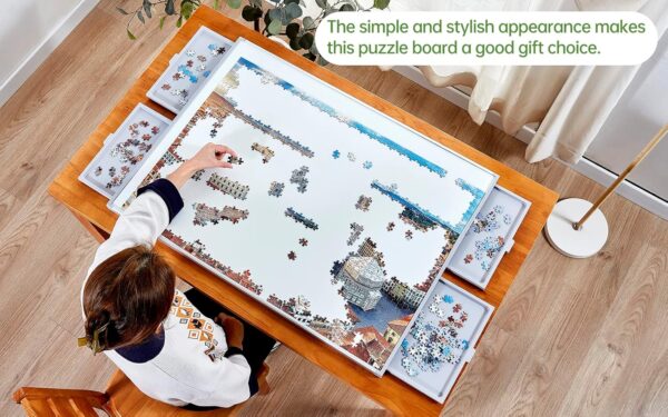 1500-Piece Puzzle Table with Drawers & Felt Mat – 35x26” Portable Jigsaw Board (Gray) - Image 4
