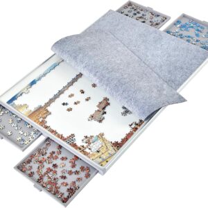1500-Piece Puzzle Table with Drawers & Felt Mat – 35x26” Portable Jigsaw Board (Gray)