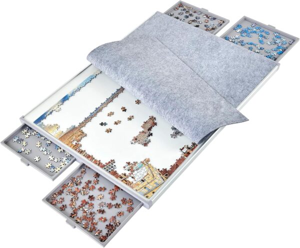 1500-Piece Puzzle Table with Drawers & Felt Mat – 35x26” Portable Jigsaw Board (Gray)