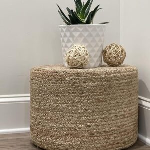 Natural Braided Jute Pouf – Woven Round Accent Stool / Side Table