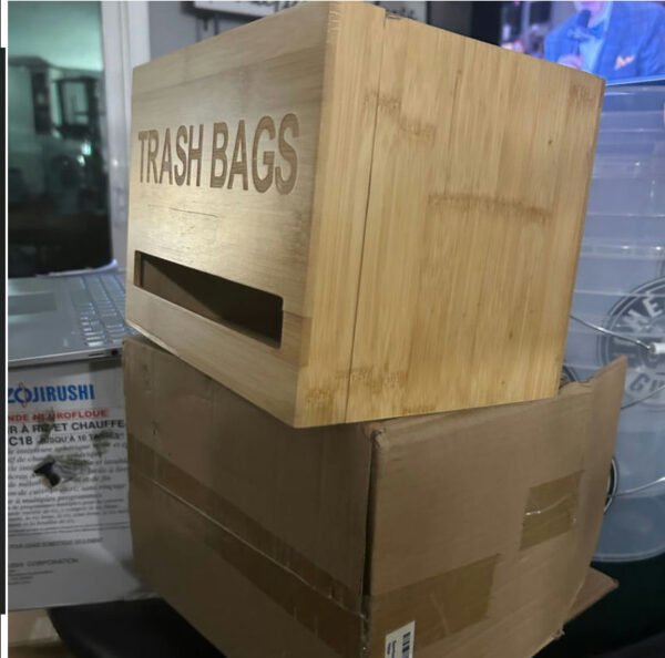 Bamboo 13-Gallon Trash Bag Dispenser – Decorative Organizer with Hinged Lid - Image 4