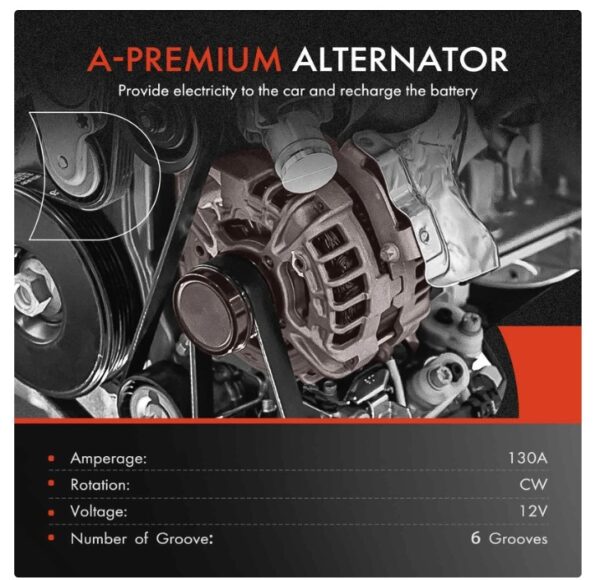 A-Premium Alternator – 130A 12V, 6-Groove Pulley – Fits Honda & Acura (Multiple Models) - Image 3