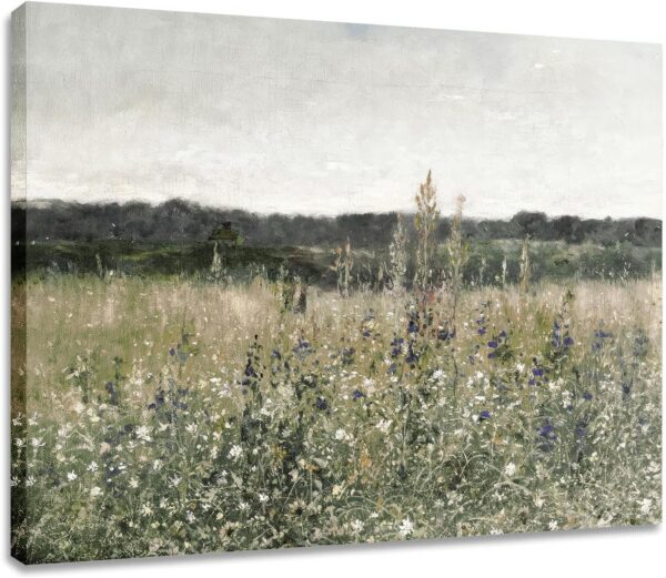 Vintage Wildflower Landscape Canvas Wall Art – 20x16in