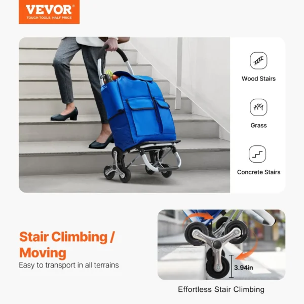 VEVOR 36 L Stair‑Climbing Foldable Shopping Cart – 6 Wheels, Carbon Steel Frame & Oxford Bag - Image 5