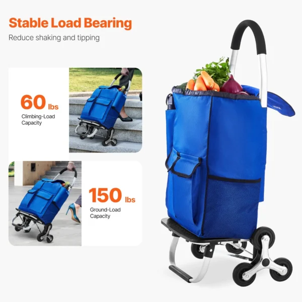 VEVOR 36 L Stair‑Climbing Foldable Shopping Cart – 6 Wheels, Carbon Steel Frame & Oxford Bag - Image 4