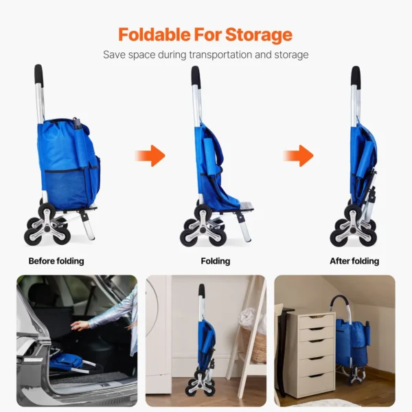 VEVOR 36 L Stair‑Climbing Foldable Shopping Cart – 6 Wheels, Carbon Steel Frame & Oxford Bag - Image 3
